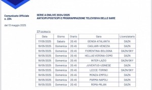 意甲第37轮开球时间：9场同时开球，1场提前一天